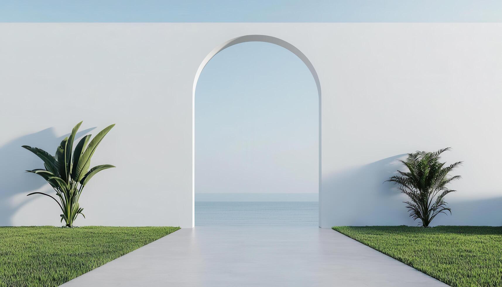 Luxury hotel terrace with concrete floor and white wall coastal view minimalist design photo