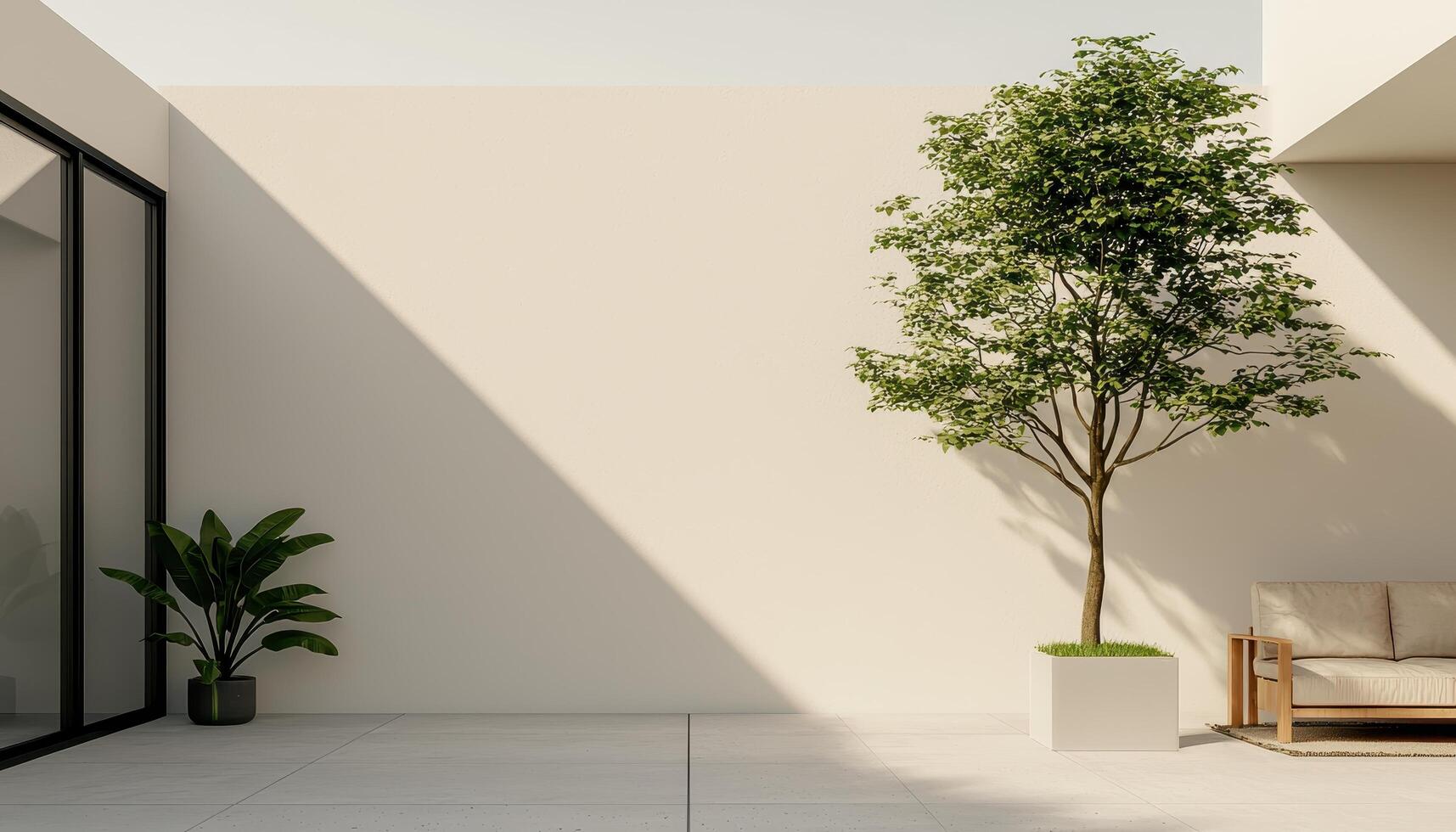 Minimalist loft garden design modern home white stone aesthetics serene environment outdoor viewpoint photo