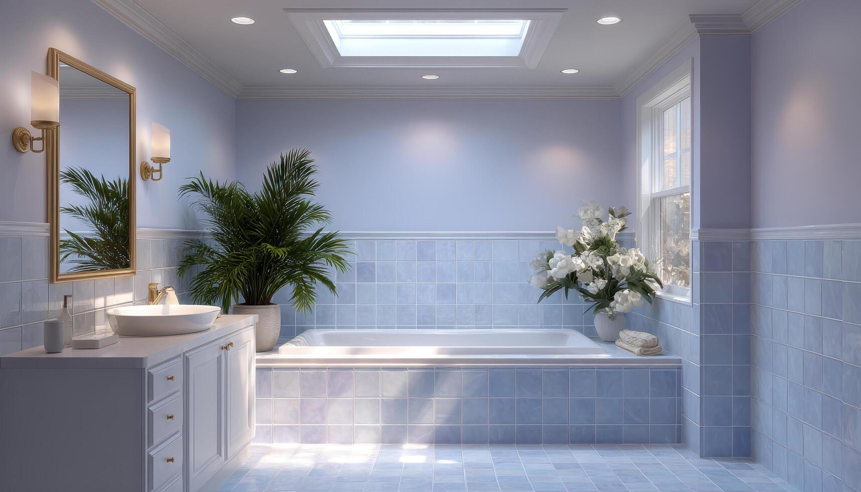 Modern bathroom design with pastel tiles and clean lines home interior relaxing environment elegant view photo