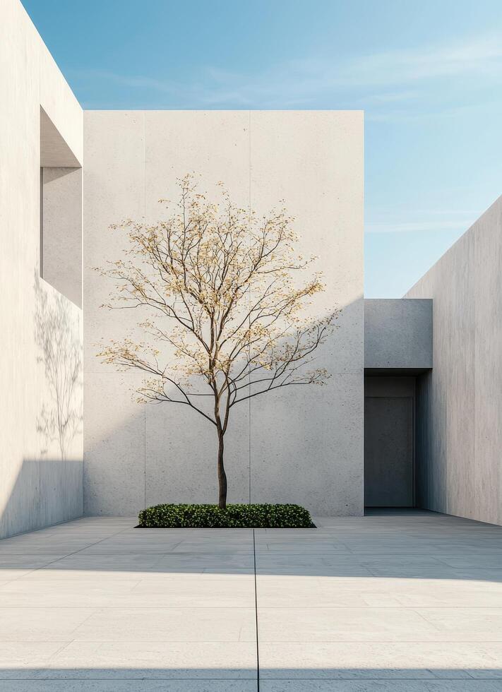 Minimalist concrete courtyard design modern architecture urban environment serene viewpoint style photo