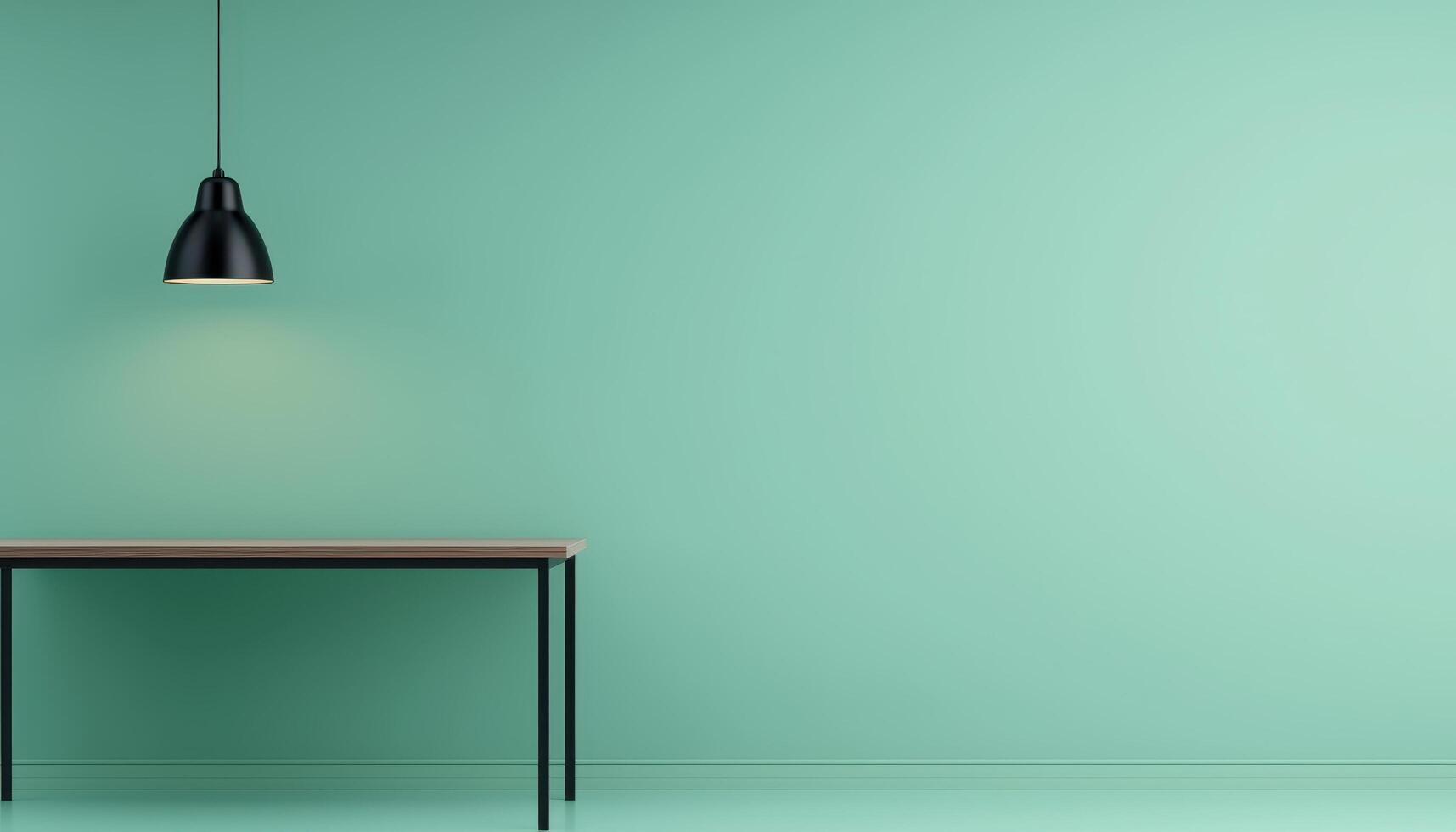 Empty seafoam green room with soft lighting interior design cozy environment minimalist view photo
