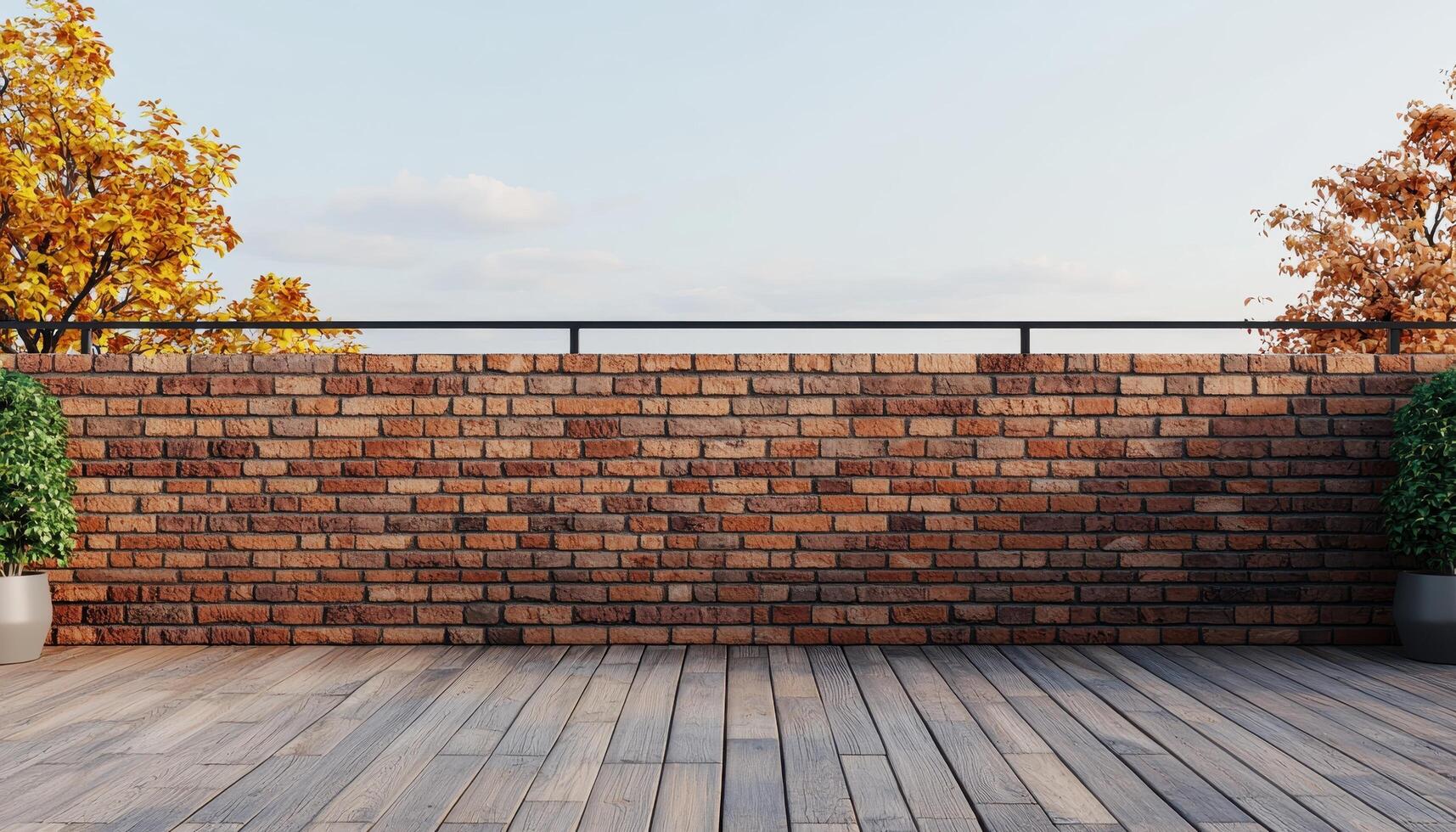 Wood terrace overlooking old brick building urban environment architectural photography photo