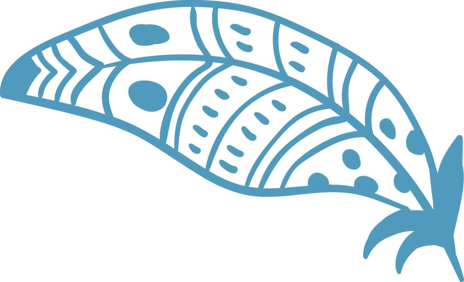 Light blue single feather with decorative pattern floating on white background representing lightness, freedom, and softness, ideal for nature, fashion, and beauty projects vector
