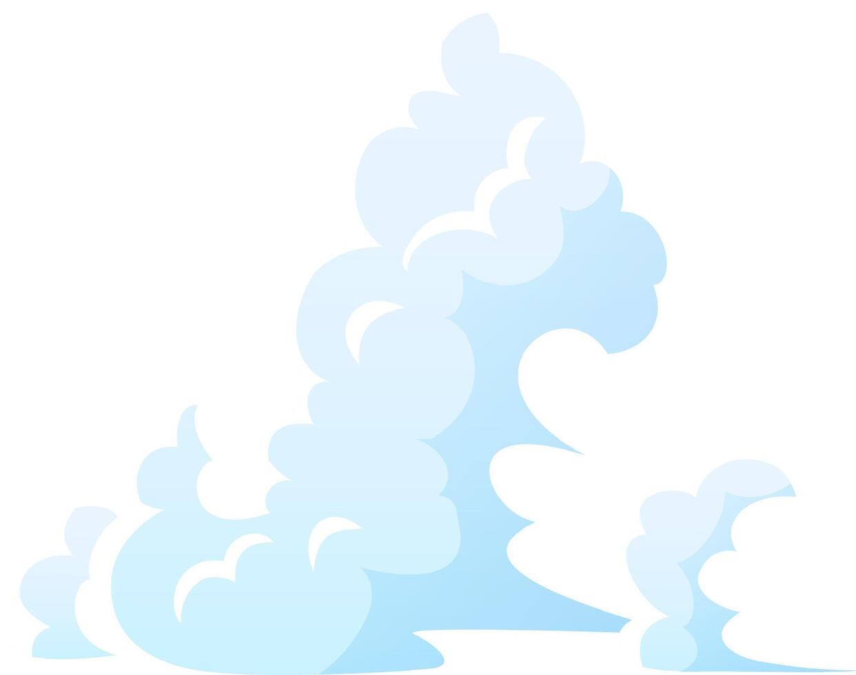 Cartoon clouds are rising upwards, creating a dreamlike atmosphere with their soft, rounded shapes and gentle blue hues, adding a touch of whimsy and tranquility vector