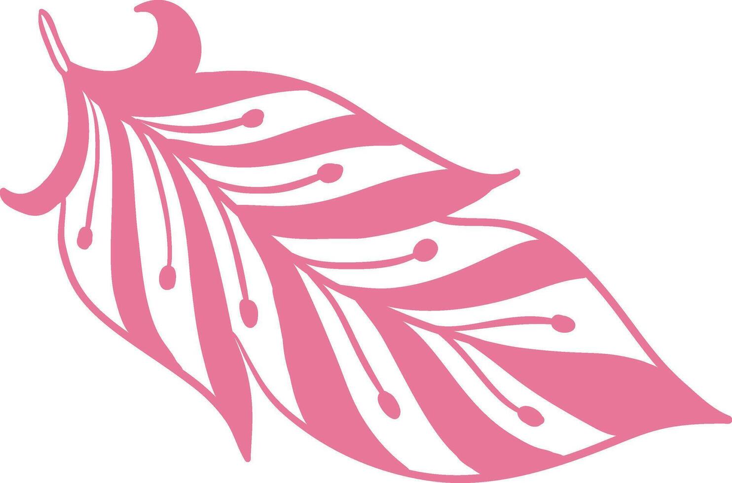 Pink feather with decorative lines and dots creating a beautiful pattern, ideal for fashion, beauty, and nature inspired designs, adding a touch of elegance and sophistication vector