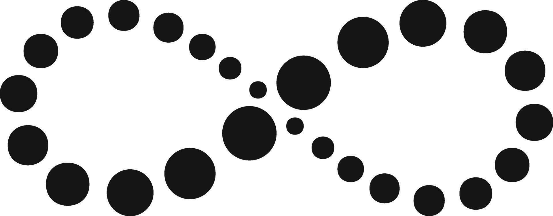 Infinity symbol created with black circles of increasing and decreasing size, representing infinite possibilities, continuous loop, and endless potential vector