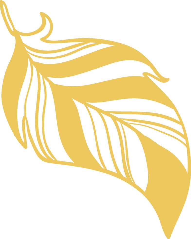 Minimalist golden feather illustration isolated on white background, representing lightness, elegance and softness with its simple lines vector