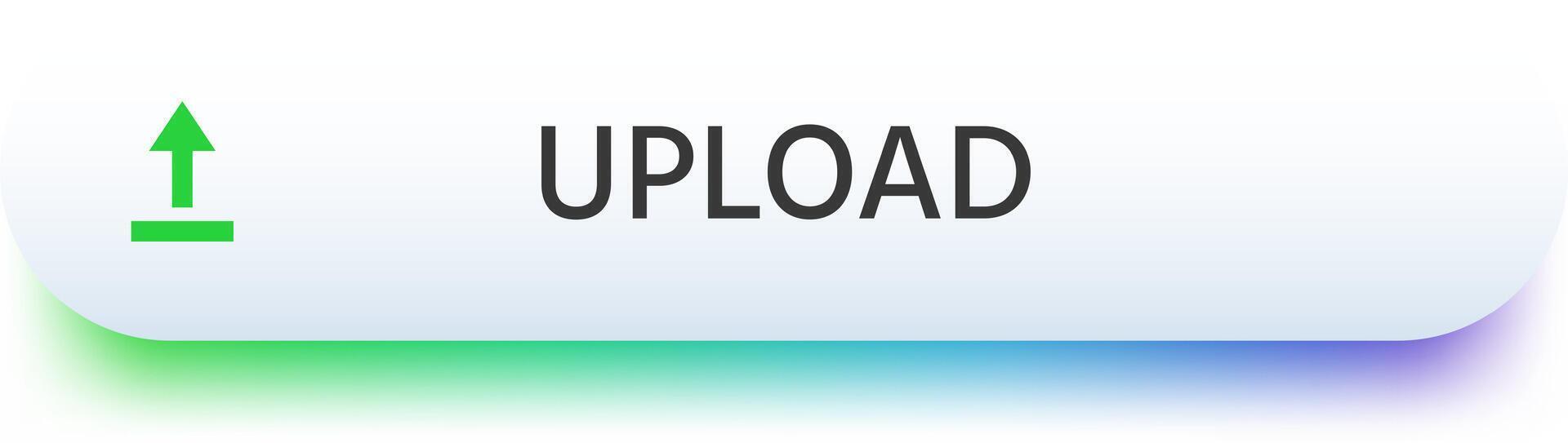 Green upload icon with a gradient bar at the bottom is sending files or documents to the cloud storage, symbolizing data transfer and online storage vector