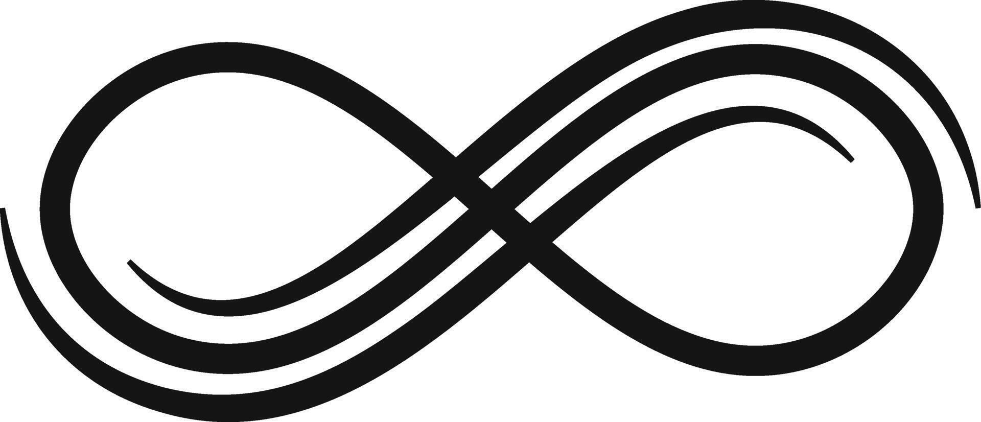 Black triple infinity symbol representing eternity, unlimited possibilities, renewal, and constant flow against a crisp white background, embodying timelessness and perpetual motion vector