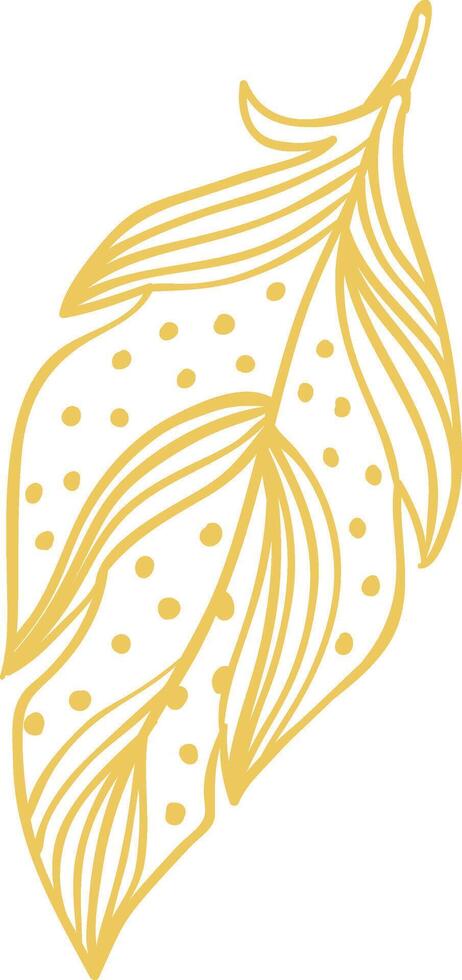 Golden feather drawing with dots creating a delicate and elegant design, perfect for adding a touch of nature and sophistication to various projects vector