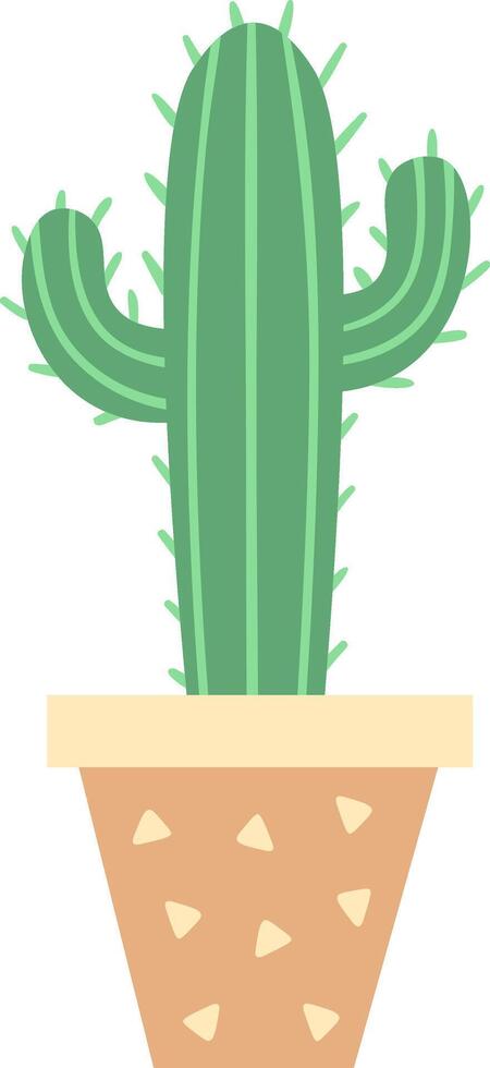 Minimalist illustration of a potted saguaro cactus isolated on a white background, representing concepts of home decoration, desert plants, and southwestern aesthetics vector