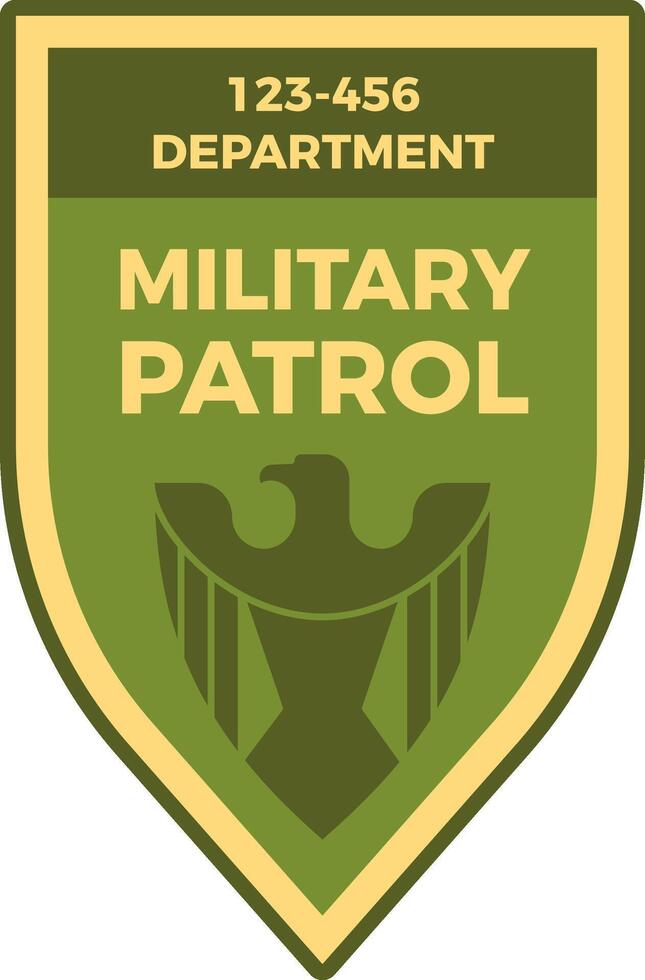 Military patrol department badge featuring an eagle emblem and a department number, symbolizing authority, vigilance, and security within the military context vector