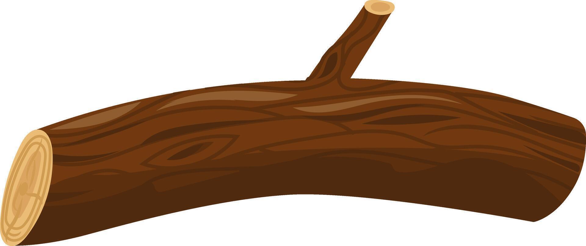 Large piece of brown lumber featuring prominent wood grain and a small branch emerging from the top, isolated against a clean white background, highlighting its natural beauty vector