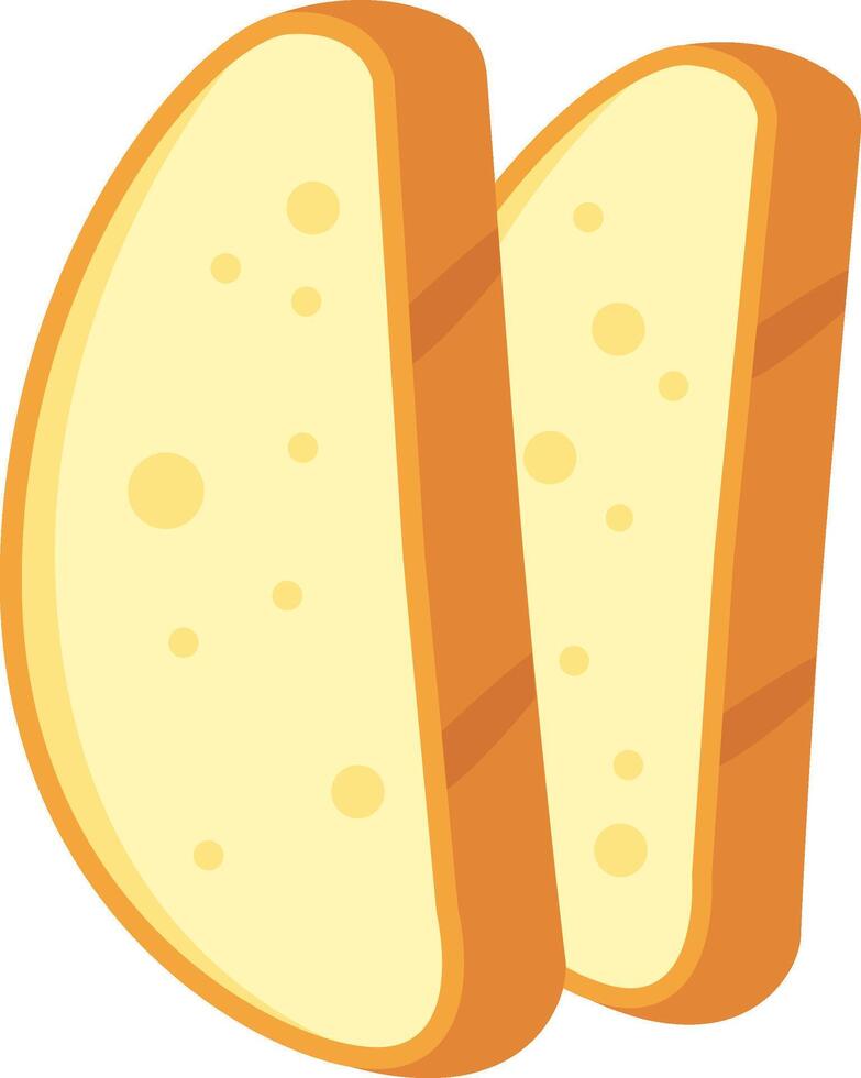 Two slices of bread with an airy texture are standing upright, showcasing their soft interior and golden brown crust, ideal for breakfast or snack vector