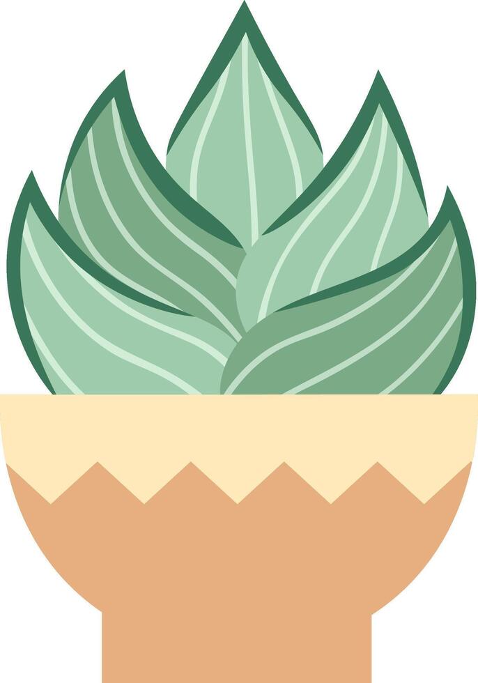 Minimalist illustration of a succulent plant with light green leaves growing in a beige pot with a geometric pattern, representing home decoration, gardening, and nature vector