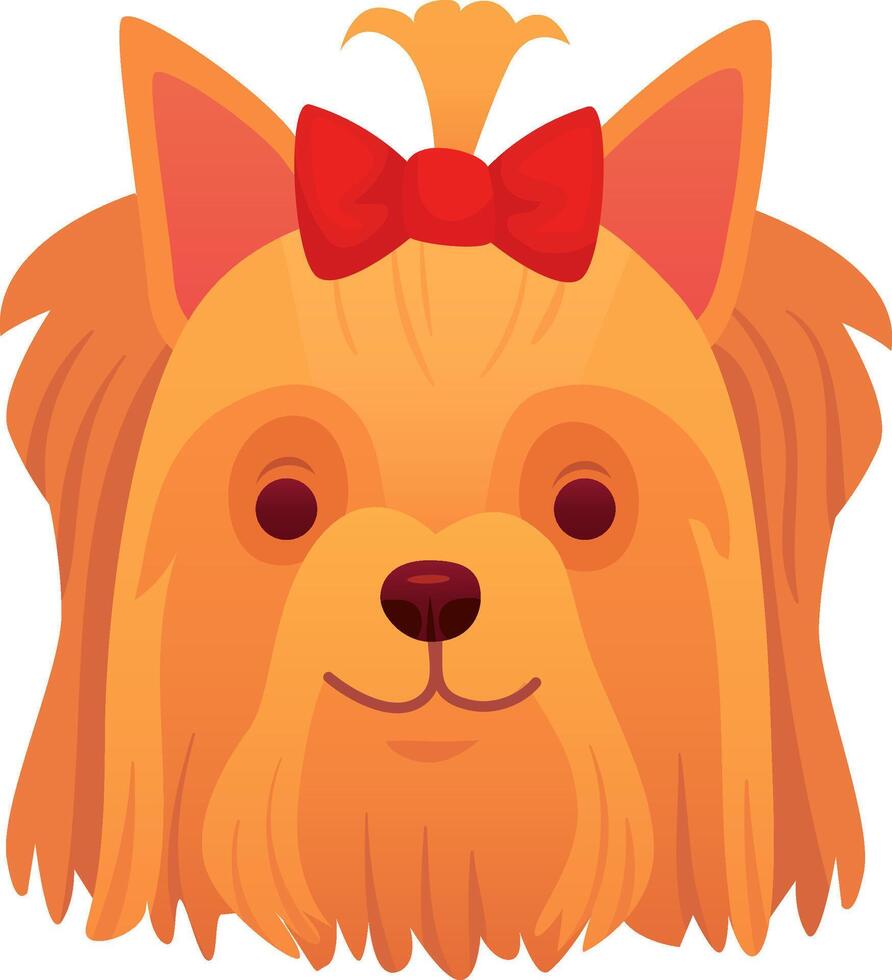 Yorkshire terrier sporting a vibrant red bow on its head, smiling joyfully, creating an irresistibly heartwarming and charming scene filled with cuteness and happiness vector