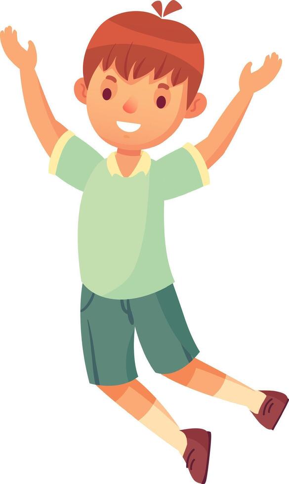Joyful child leaping with outstretched arms, expressing happiness and excitement, celebrating achievement, positive emotions, carefree childhood, dynamic movement, vibrant illustration vector