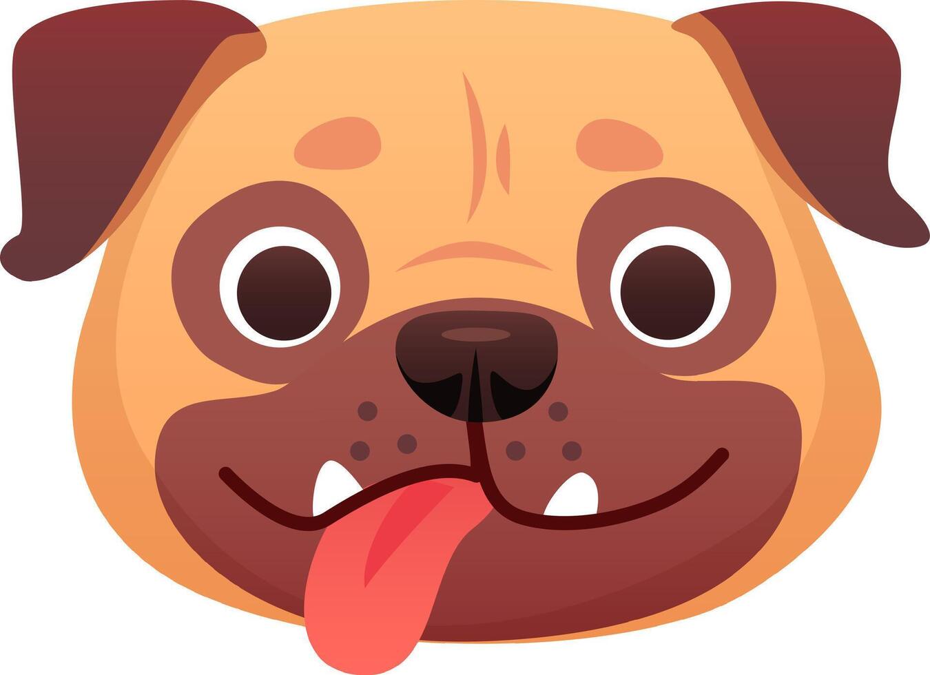 Close up of a cheerful pug dog, playfully sticking out its tongue and flashing a big smile, creating a friendly and humorous cartoon style image against a clean white background vector