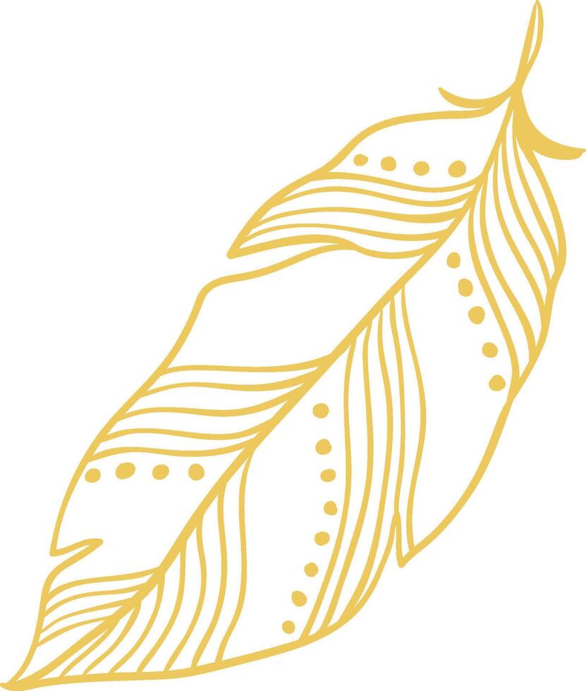 Golden feather representing lightness, elegance, and freedom, created with simple lines and dots, isolated against a crisp white background, exuding a soft and delicate charm vector