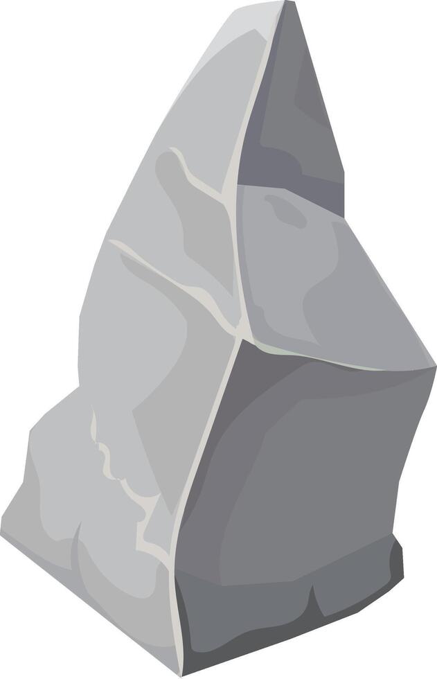 Cartoon illustration featuring a gray rock with a sharp point, standing upright against a clean white background. The design creates a simple yet captivating visual element vector