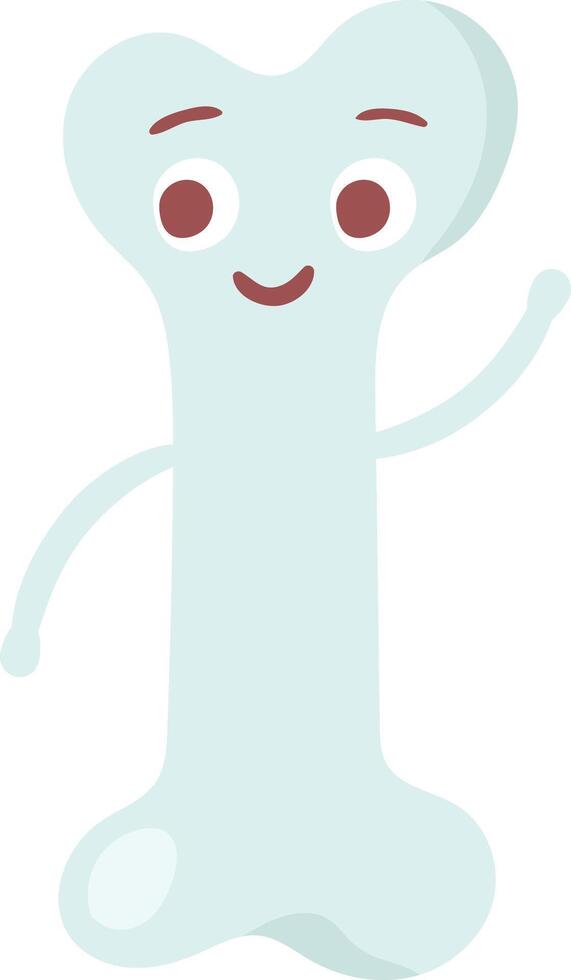 Cartoon illustration of a cute, smiling bone character waving its hand in a friendly greeting, perfect for children's books, educational materials, or health related projects vector