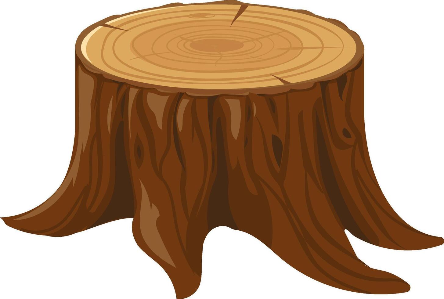 Tree stump isolated on a white background, highlighting prominent growth rings and showcasing textured bark, reflecting the natural beauty and age of the wood vector