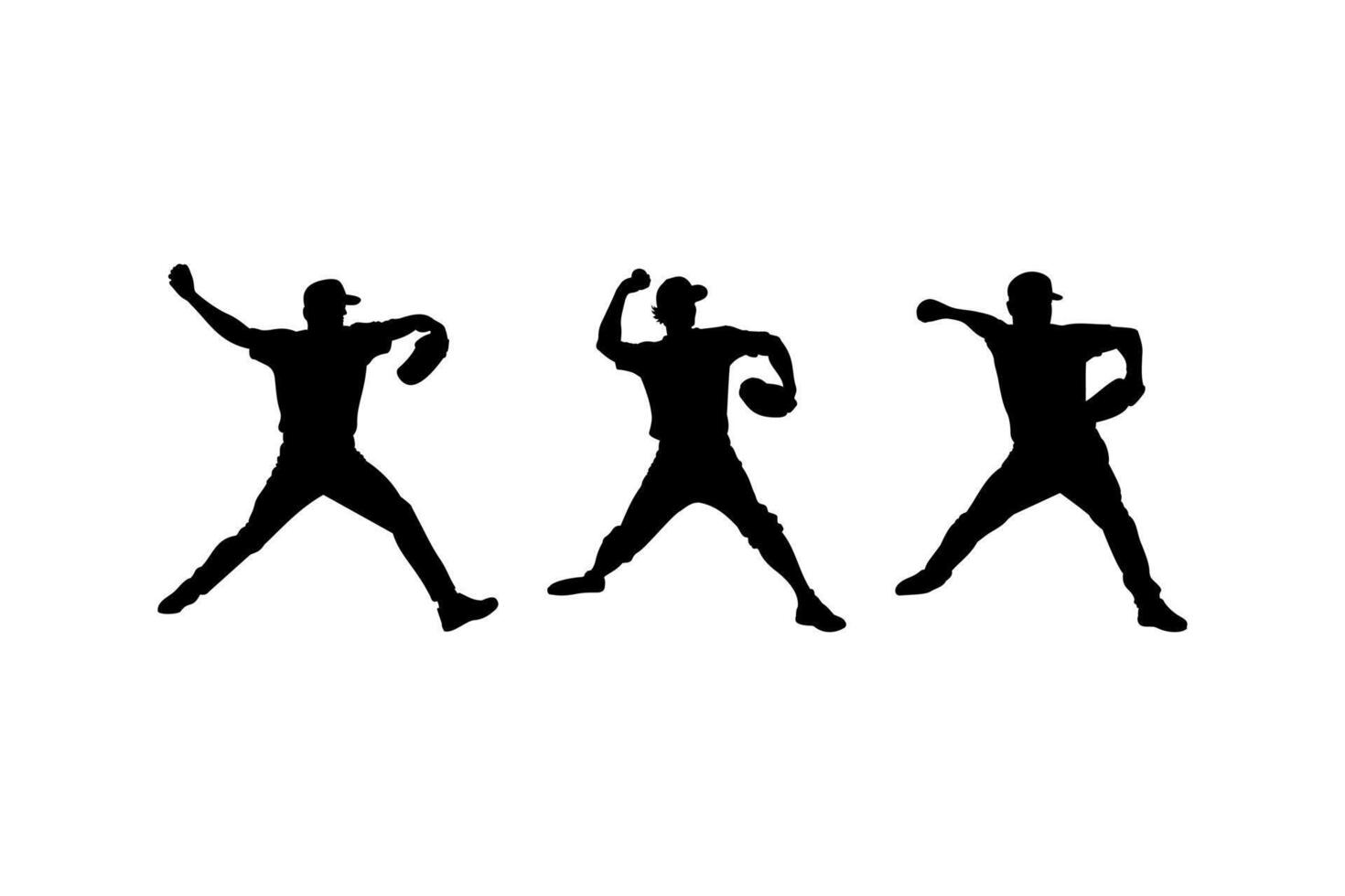 baseball pitcher throwing ball silhouette set vector