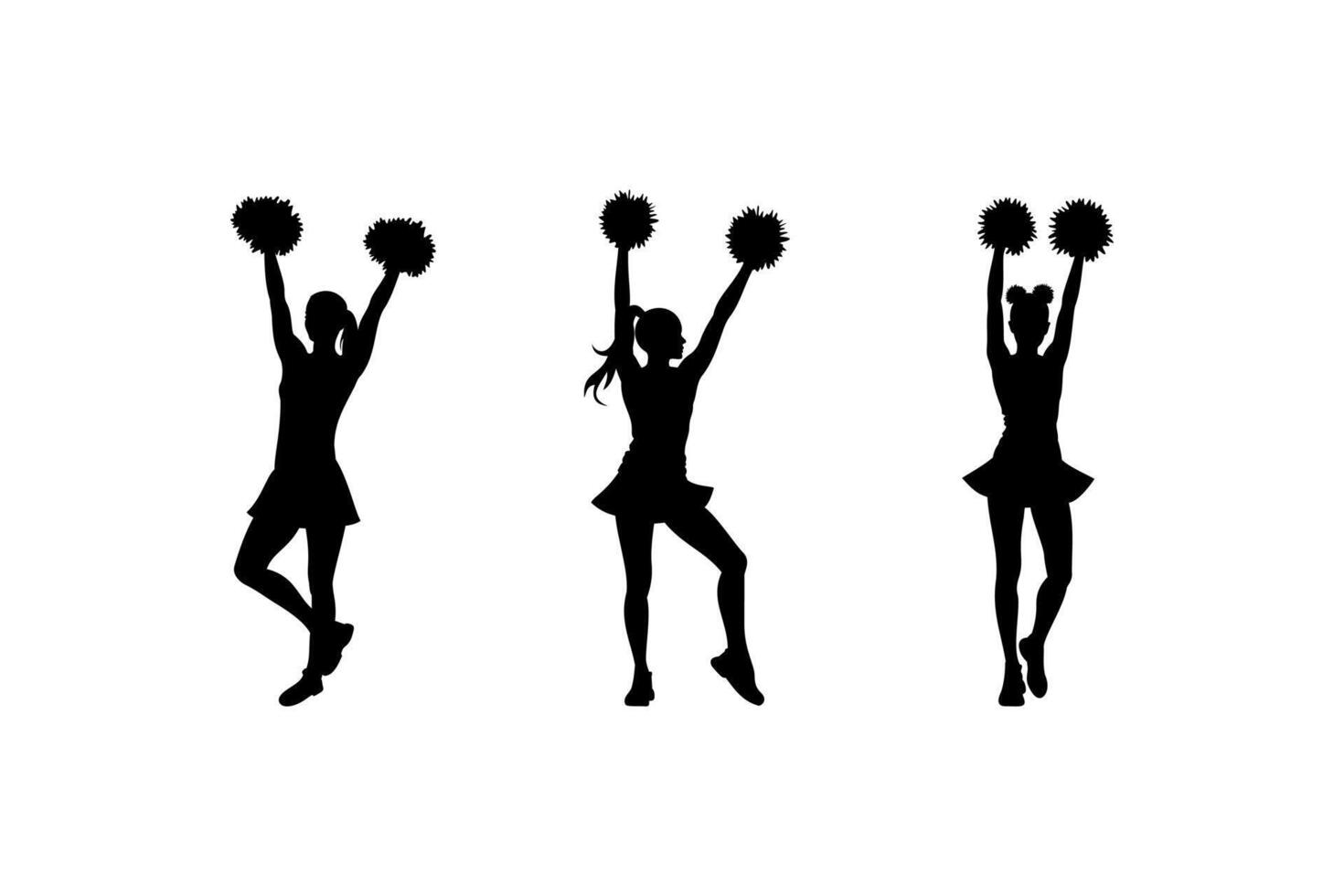 cheerleaders in action stand cheer silhouette set vector