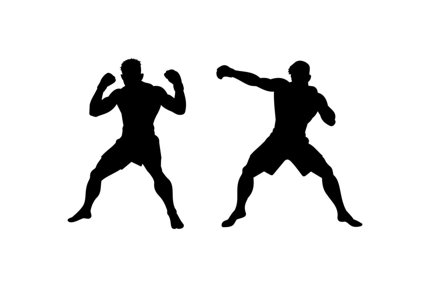 boxing fighter stance martial art silhouette full body vector