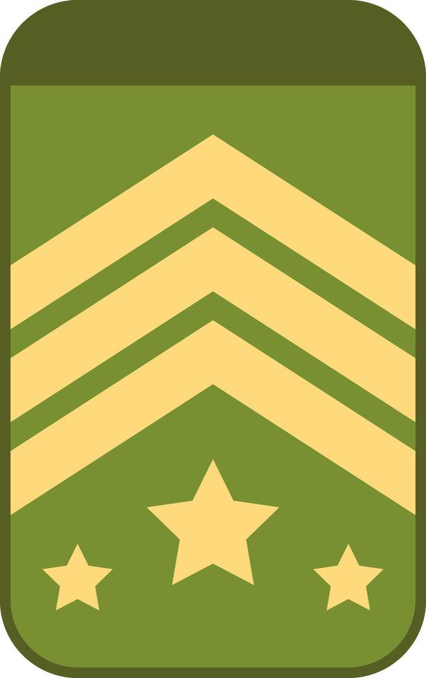 Close up of a military insignia featuring three upward pointing chevrons and three stars, symbolizing rank and authority within the armed forces, set against a solid green background vector