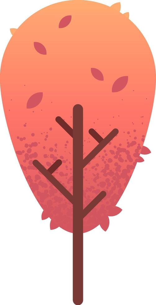 Minimalist illustration of a stylized autumn tree losing its leaves, featuring a gradient from orange to pink and a simple brown trunk, isolated on a white background vector