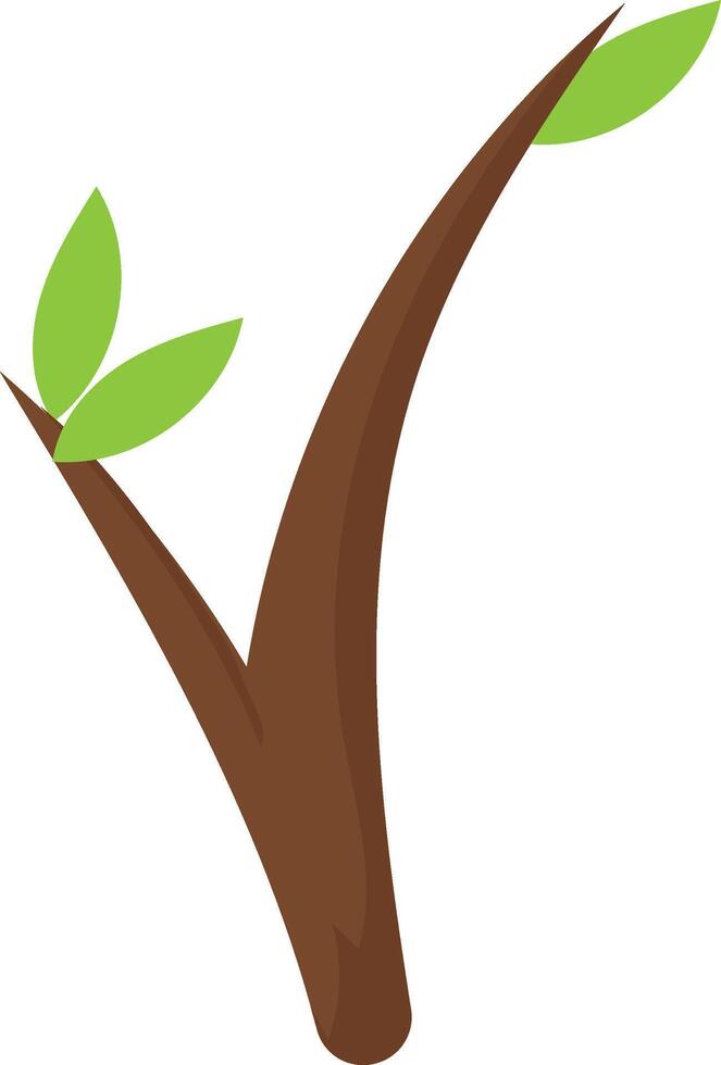 Small sprout with light green leaves emerging from a brown stem on a white background, symbolizing new life, vibrant growth, and the beauty of natures renewal vector
