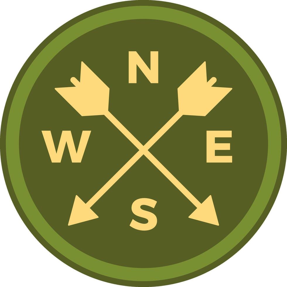 Compass rose featuring crossed arrows, clearly indicating North, South, East, and West, offering essential navigational guidance for exploration and adventurous journeys vector
