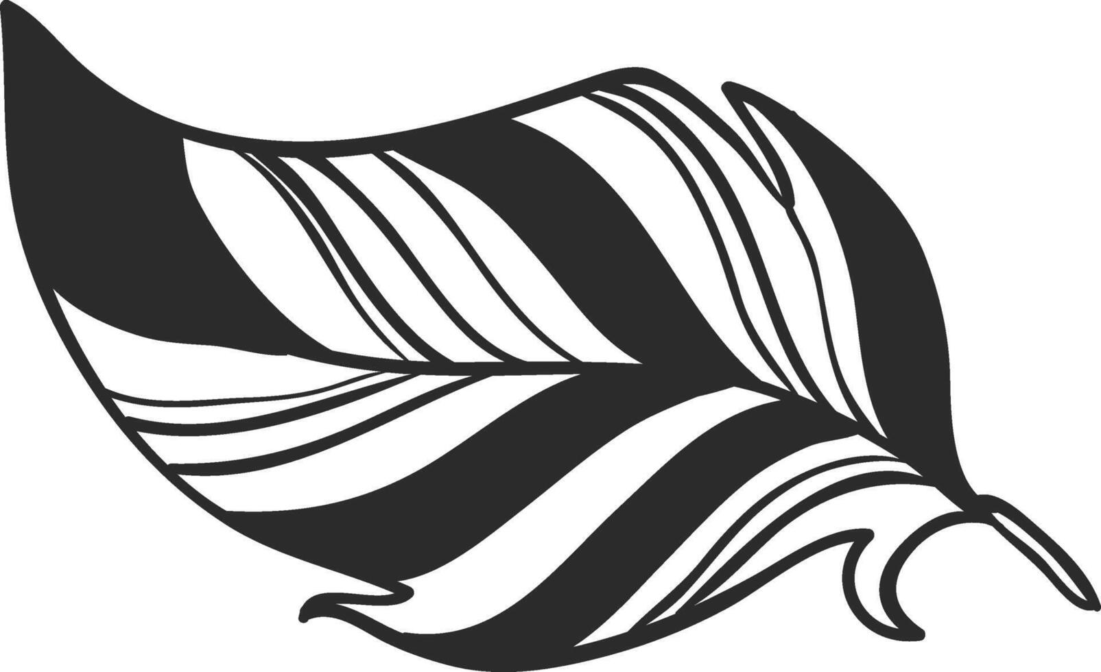 Hand drawn feather featuring black and white stripes forming an elegant, artistic pattern, ideal for nature inspired designs and creative projects vector
