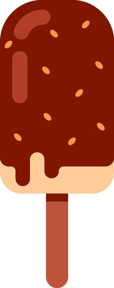 Melting chocolate ice cream on a stick, topped with crunchy nuts, creates a delightful treat against a clean white background, ideal for summer themed projects and sweet indulgences vector