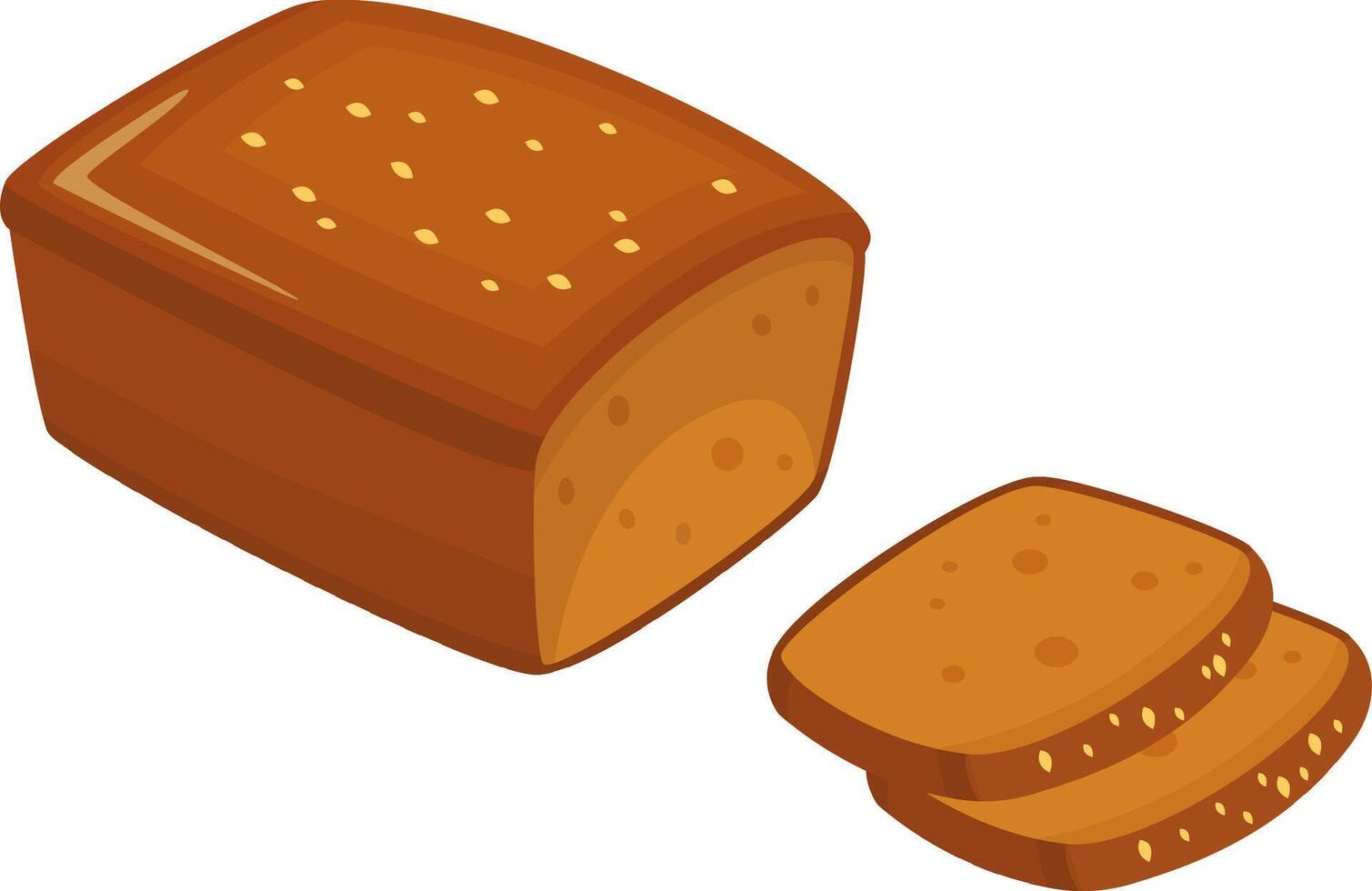 Whole loaf of bread topped with sesame seeds, accompanied by two freshly cut slices, creating an inviting and appetizing scene perfect for any food lover vector