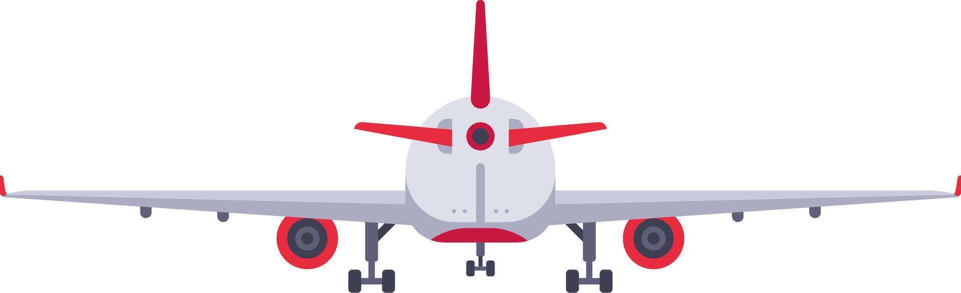 Passenger airplane featuring a striking red and gray livery waiting on the runway, preparing for takeoff or just completing a landing, captured from a rear view perspective vector
