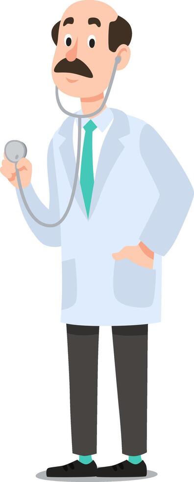 Friendly doctor wearing a stethoscope and white coat, preparing to visit a patient, embodying the essence of healthcare and medical examination in a clinical setting vector