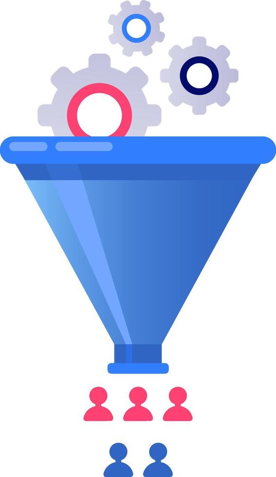 Marketing automation process filtering customers through sales funnel, converting leads into paying clients using automated marketing strategies vector