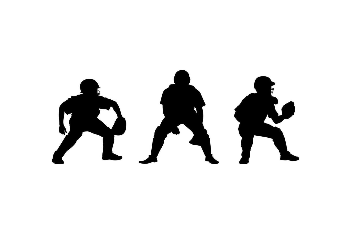 baseball catcher position stance pose silhouete set vector
