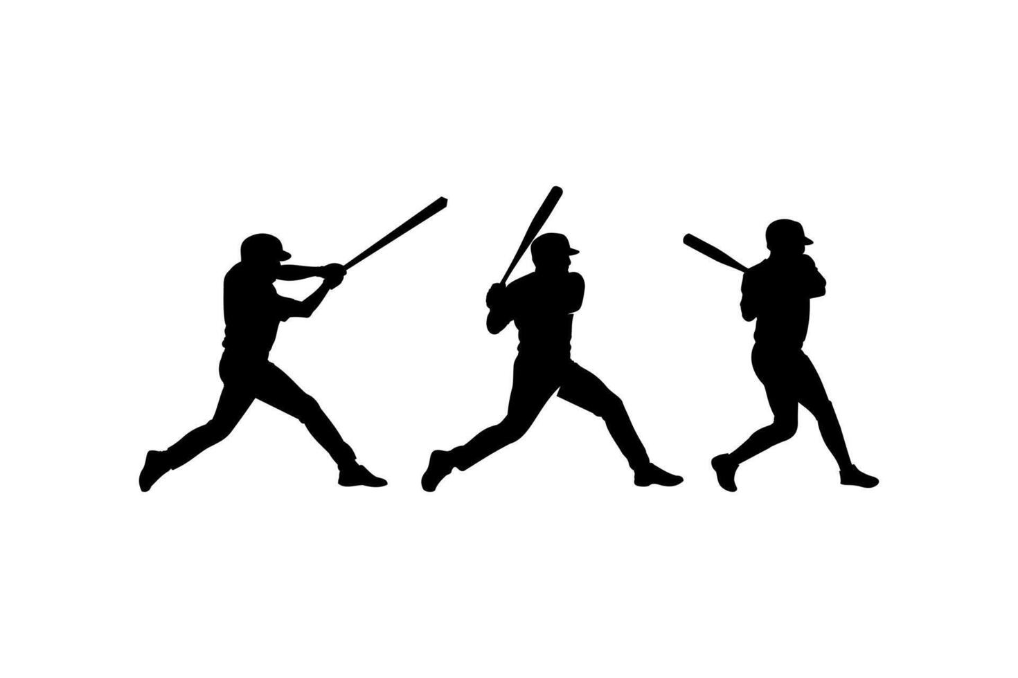 baseball player swinging bat silhouette set vector