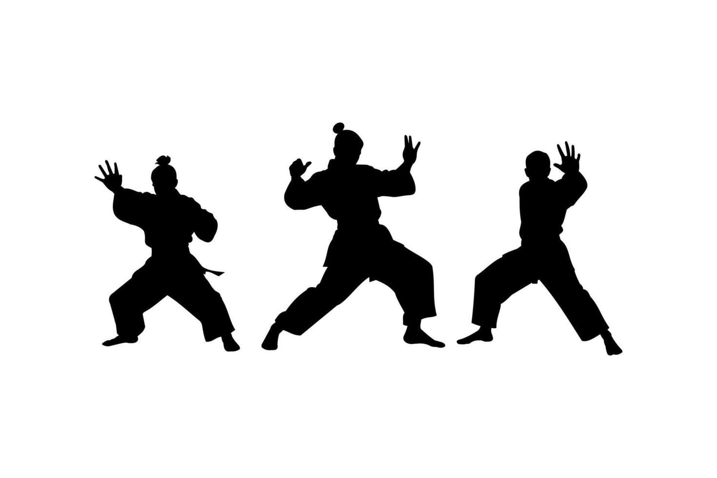 karate fighting stance silhouette set vector
