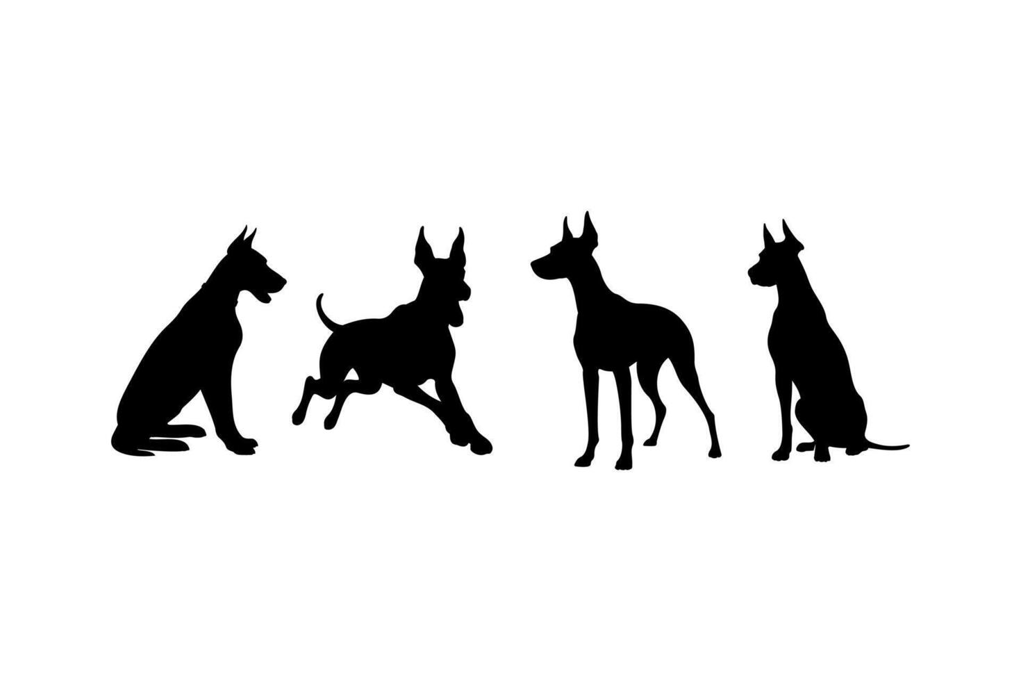 great dane dog silhouette set pose stance vector