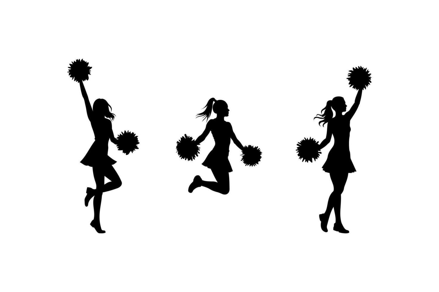 cheerleaders in action jump and cheer silhouette set vector