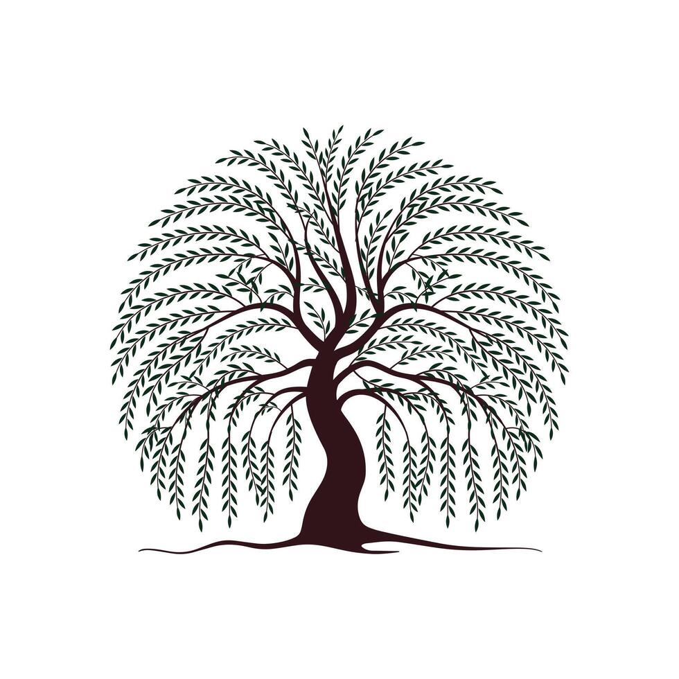 Simple Weeping Willow Tree Silhouette for Nature and Zen Art, Willow Tree With Roots vector