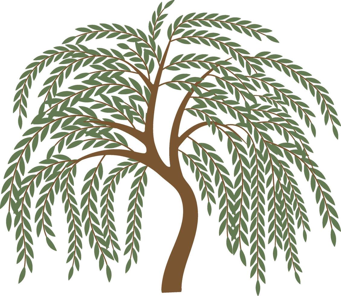 Simple Weeping Willow Tree Silhouette, Willow Tree With Roots vector