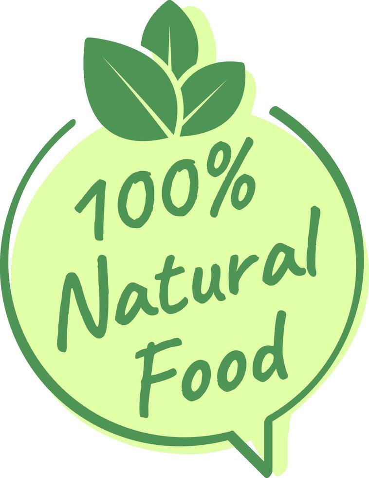 Promoting a healthy lifestyle, the logo emphasizes 100 percent natural food, featuring vibrant green leaves that symbolize freshness and the goodness of nature vector