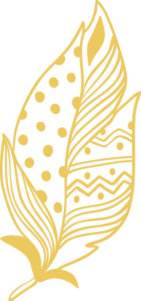 Golden feather drawing featuring dotted and wavy patterns, symbolizing lightness, elegance, and softness, suitable for various design purposes vector
