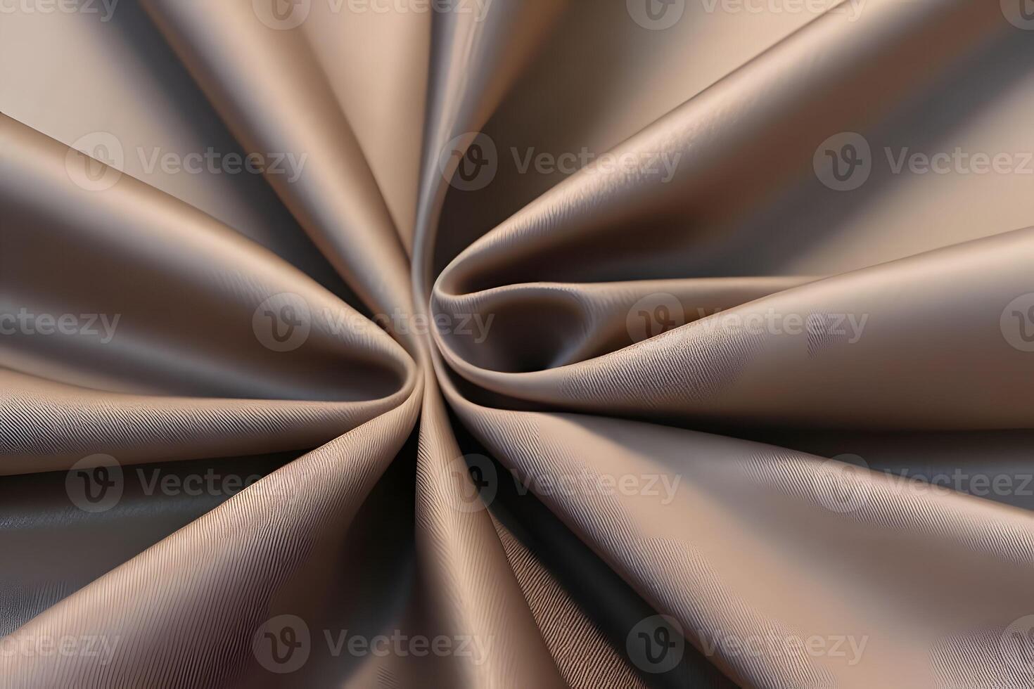 Elegant beige satin fabric features a beautifully draped swirl texture, adding a touch of sophistication and luxury. photo