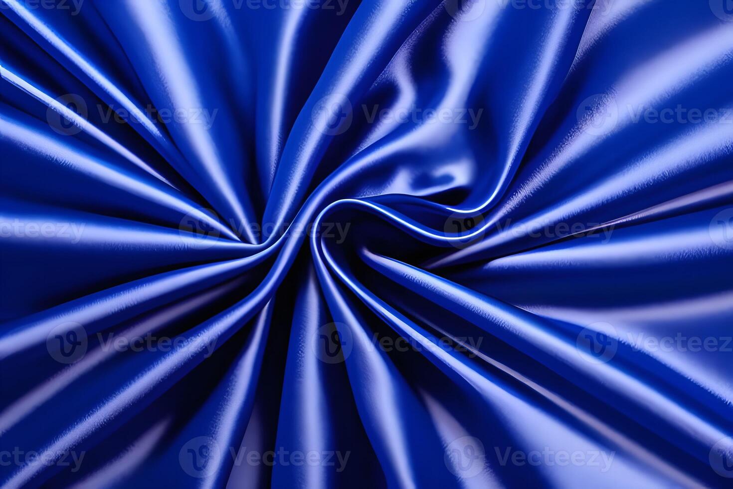 Royal blue satin drapes with a luxurious texture create an elegant backdrop, adorned with graceful swirls. This exquisite combination adds a touch of sophistication to any setting. photo